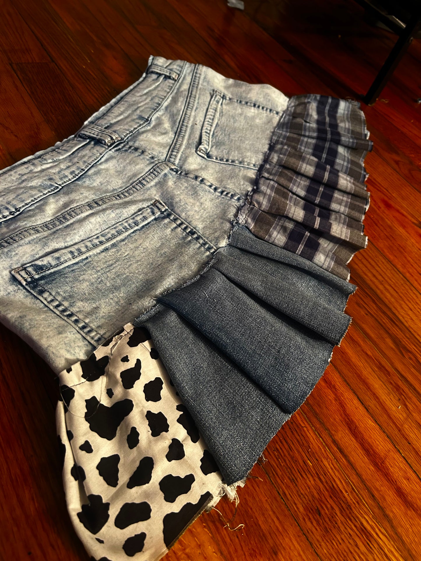 Plaid light washed skirt 🤍