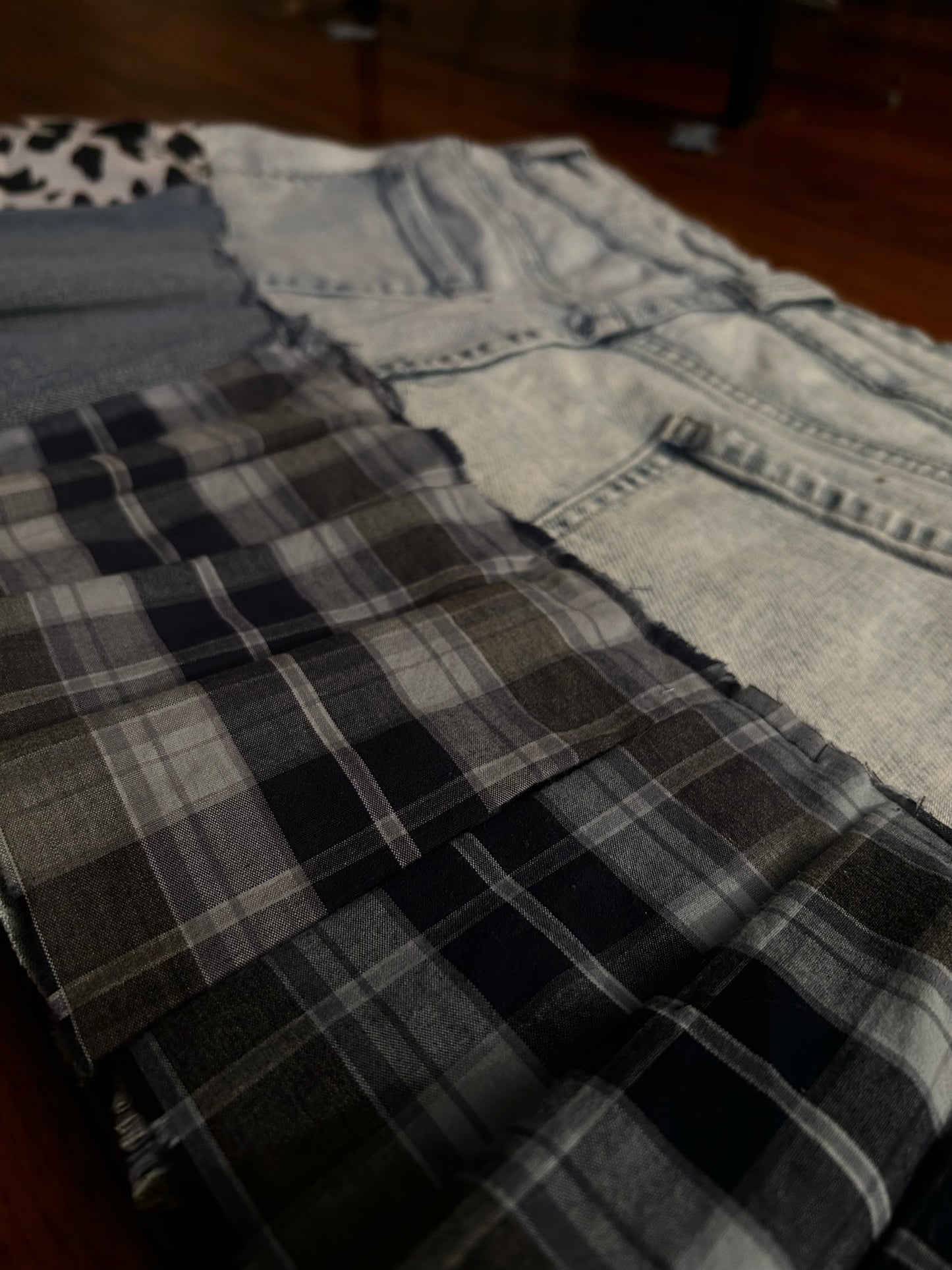 Plaid light washed skirt 🤍